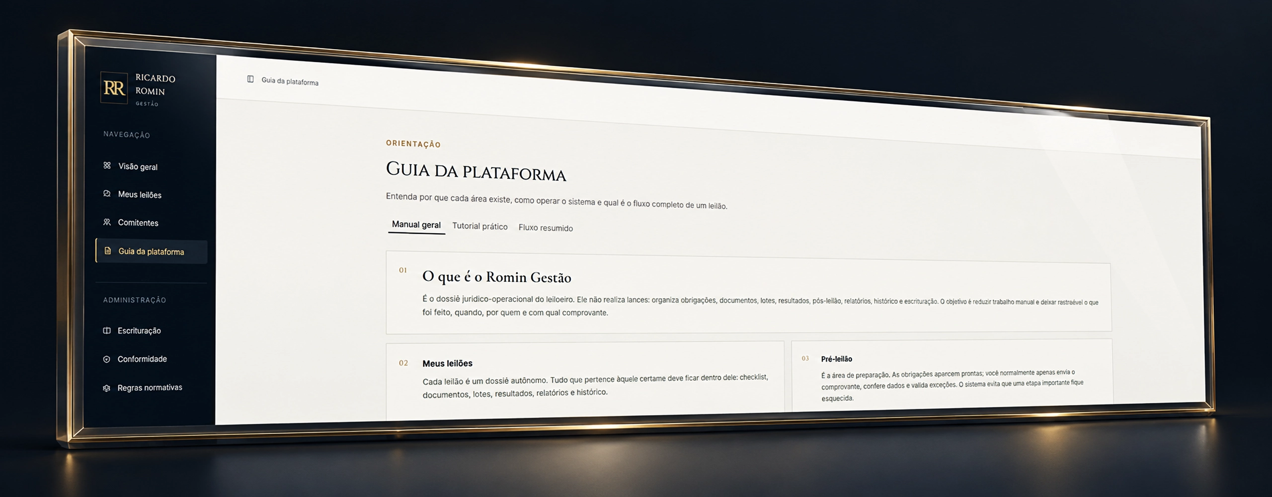 Tela da plataforma de gestão 1